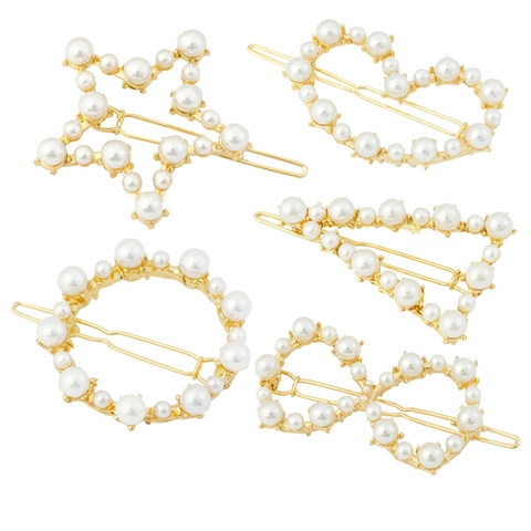 Minimalistisch Geometrisch Gold Legierung Künstliche Perle Haarklammern Für Damen Elegant Rund Herz Stern Haarspangen Schmuck