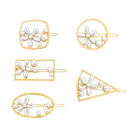 Eleganter Goldfarbener Legierung Haarspange Geometrische Metall Barrette Mit Künstlichen Perlen Blumen Design Für Damen Alltag