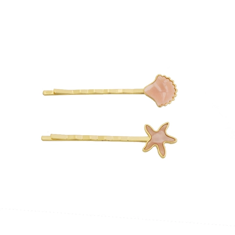 Juego De Pinzas Para El Cabello De Estrella De Mar Y Concha De Aleación De Zinc Chapado En Oro Horquillas Para Mujer Vacaciones En La Playa Accesorios Dulces