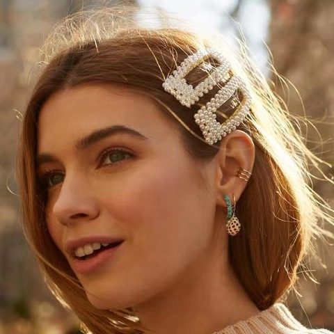 Eleganti Fermagli per Capelli Geometrici con Perle Sintetiche per Donna Vintage Francese Clip BB in Lega Accessori per Capelli