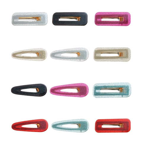 Acrylic Starry Sky Glitter Hair Clip For Women Geometric Teardrop Square Candy Color Duckbill Clip Fashion Hair Accessories