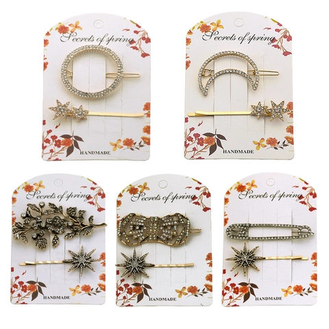 Vintage Legierung Strass Haarklammern Für Damen Mode Gold Silber Mond Stern Blume Schleife Haarnadeln Dekorativer Kopfschmuck