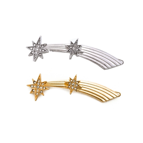 Barrette en Alliage avec Strass Forme Étoile Météore Lignes Courbes Or Argent Design Ciel Étoilé Accessoires Cheveux Femme Mode
