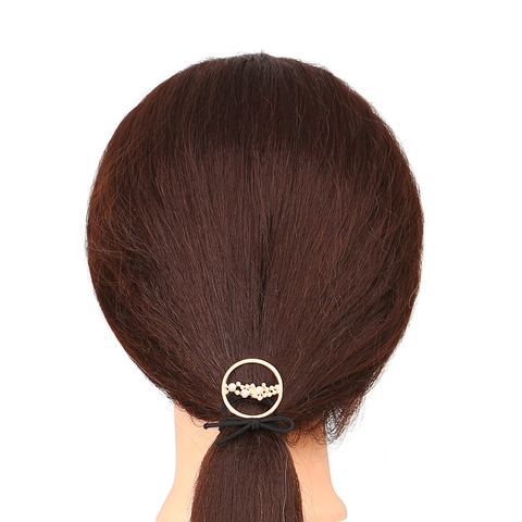 Fashion Zinc Alloy Geometric Hair Ties For Women Gold Silver Star Moon Leaf Pattern Artificial Pearl Decor Elastic Hair Bands