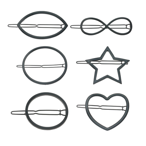 Pinces à Cheveux Géométriques en Alliage Noir Mat Étoile Cœur Infini Ajouré Minimaliste Accessoire Cheveux Femme