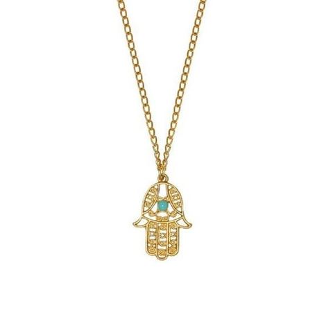 Vintage Hand Der Fatima Anhänger Halskette Zinklegierung Hohlmuster Türkis Charm Halsketten Damen Ethnisch Schmuck