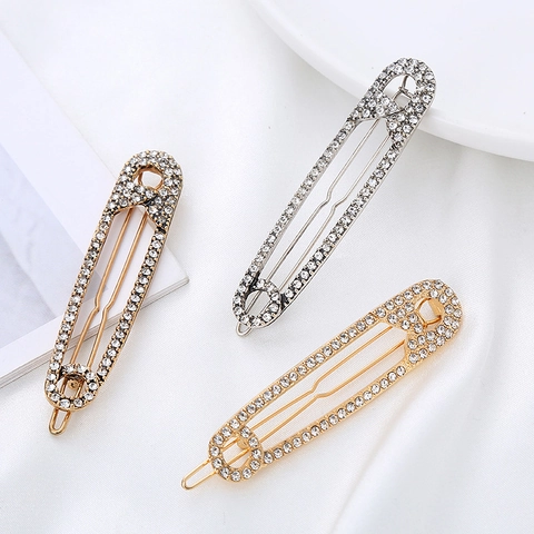 Vintage Zinklegering Veiligheidsspeld Haarklem Voor Vrouwen Luxe Strass Ingelegde Zijclip Franse Stijl Mode Haaraccessoires