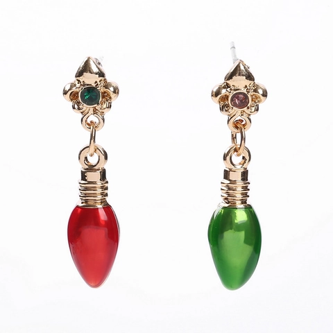 Pendientes Colgantes De Bombilla De Navidad Rojos Y Verdes Asimétricos Aleación Diamantes De Imitación Flores Para Mujer Joyería Fiesta