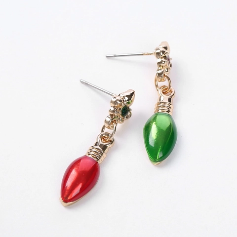 Pendientes Colgantes De Bombilla De Navidad Rojos Y Verdes Asimétricos Aleación Diamantes De Imitación Flores Para Mujer Joyería Fiesta