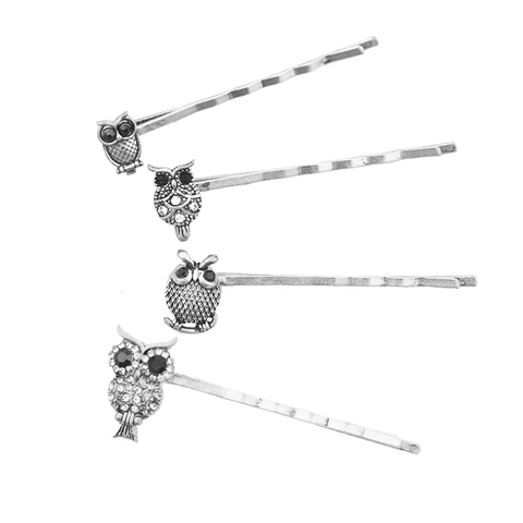 Vintage Alloy Rhinestone Owl Bobby Pin Set For Women Retro Animal Hair Clips Electroplated Metal Hair Accessories Jewelry Gift
