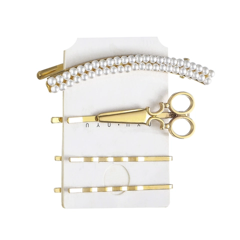 Collezione di Fermagli per Capelli in Lega Dorata con Perle Artificiali in Stile Coreano per Donna Stella Marina Conchiglia Cuore Stelle Strass