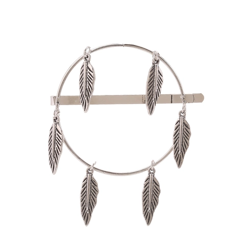 Vintage Alloy Leaf Hair Clip Round Bohemian Bobby Pin For Women Ethnic Feather Charm Gold Silver Metallic Hair Jewelry