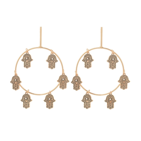 Pendientes de Aro de Aleación Vintage Mano de Fátima para Mujer Bohemio Ojo Turco Colgante de Strass Pendientes Colgantes Joyería Étnica