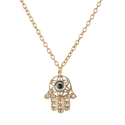 Vintage Gold Plated Alloy Pendant Necklace For Women Hamsa Hand Evil Eye Shell Flower Anchor Bohemian Fashion Jewelry Gift