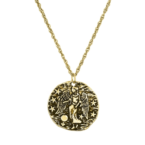 Collier Pendentif Douze Signes du Zodiaque en Alliage de Zinc Vintage Rétro Pièce Astrologie Relief Collier pour Hommes Femmes