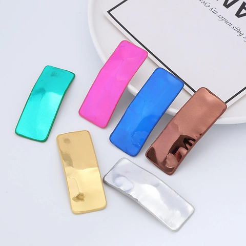 Pinza para el Cabello BB Rectangular Geométrica Simple para Mujer Color Dopamina Satén Aleación de Zinc Superficie de Espejo Galvanizada Accesorio Decorativo