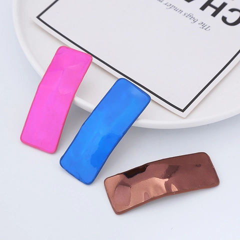 Pinza para el Cabello BB Rectangular Geométrica Simple para Mujer Color Dopamina Satén Aleación de Zinc Superficie de Espejo Galvanizada Accesorio Decorativo