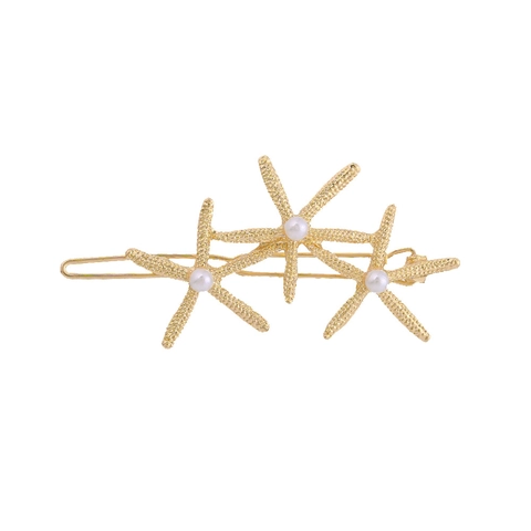 Fermaglio per Capelli Minimalista in Lega Serie Oceano Stella Marina Con Decorazione di Perle Artificiali Oro Galvanico Donna Accessori per Capelli