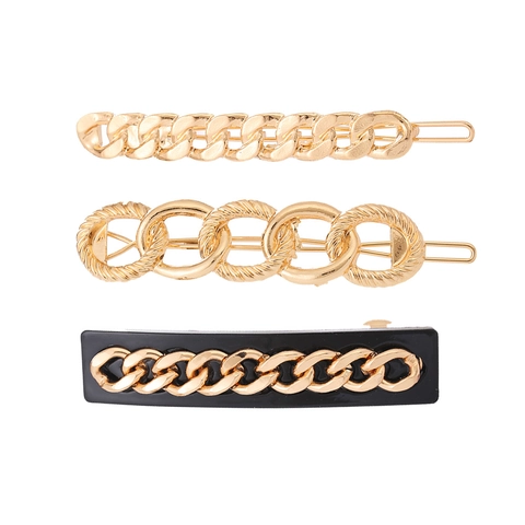 Vintage Zinklegierung Geometrische Ketten Haarspangen Minimalistisch Schwarz Gold Metall Federclips Haarschmuck Für Damen Styling