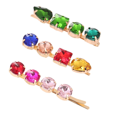 Geometrische Legering Strass Haarspelden Kleurrijke Kristal Schuifspeldjes Verguld Haarspangen Bruiloft Feest Accessoires Vrouwen