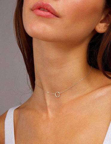 Collier Pendentif Cercle Minimaliste en Cuivre Plaqué Or Argent Chaîne de Clavicule Pour Femme Bijoux de Mode Élégants