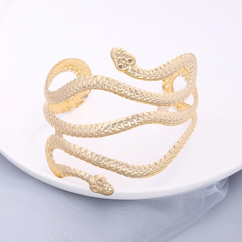 Exaggerated Punk Metal Snake Shape Adjustable Cuff Bracelet For Women Fashion Animal Armband Jewelry Body Accessory