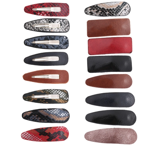 Fermagli per Capelli Geometrici in Pelle PU Vintage con Stampa Leopardata Goccia d'Acqua Becco d'Anatra Clip BB per Donna