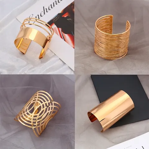 Bracciali Rigidi in Metallo Cavo Geometrico Esagerato per Donna Moda Europea Bracciali Galvanizzati Oro Argento Regolabili