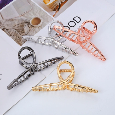Pinza per Capelli in Metallo con Tessitura di Bambù Vintage Minimalista in Lega di Zinco Pinza Squalo per Donna Retro Geometrica
