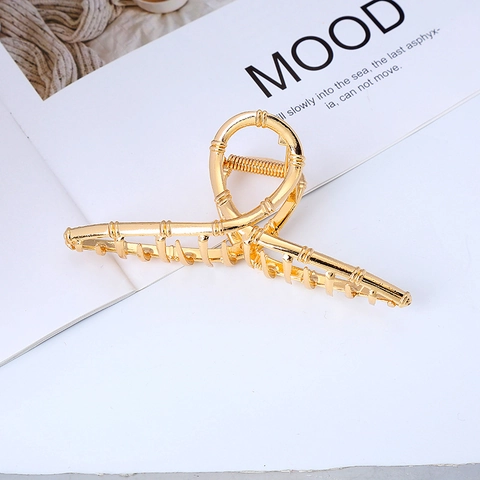 Pinza per Capelli in Metallo con Tessitura di Bambù Vintage Minimalista in Lega di Zinco Pinza Squalo per Donna Retro Geometrica