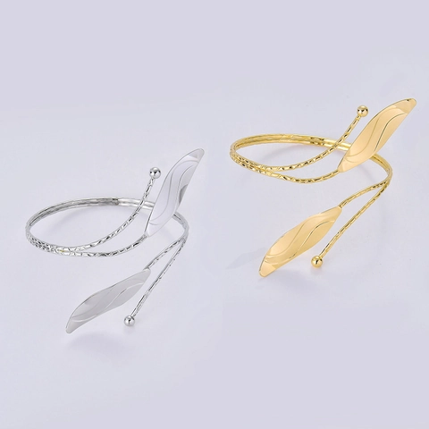Bracciale da Braccio a Foglia di Metallo Regolabile a Spirale Placcato Oro Argento Stile Boho Greco Gioielli Donna