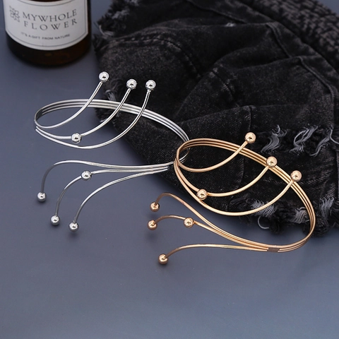 Multi-layer Metal Upper Arm Bracelet Gold Silver Plated Open Armband For Women Rhinestone Inlaid Bead Arm Ring Fashion Jewelry