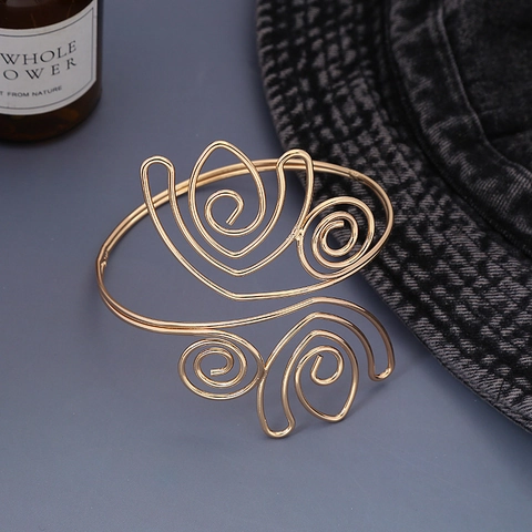 Vintage Zinc Alloy Tulip Arm Cuff Bracelet For Women Adjustable Filigree Hollow Upper Armband Rhinestone Gold Silver Fashion Jewelry