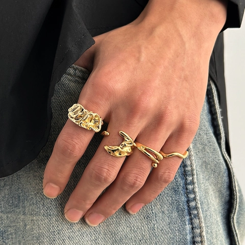 Herren Ring Set Unregelmäßige Lava-Optik Legierung Gold Silber Plattiert Hip Hop Geometrisch Plissiert Minimalistisch Fashion Fingerringe Schmuck