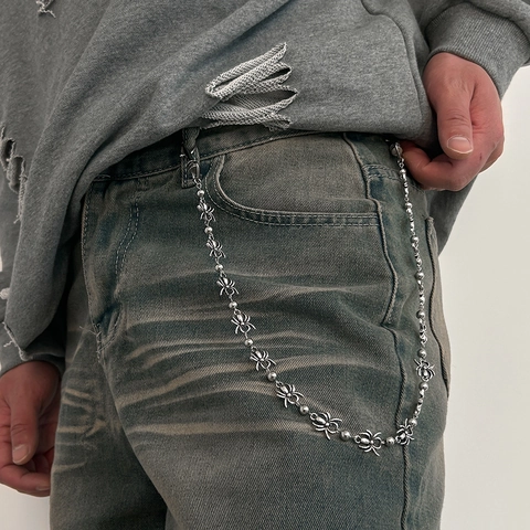 Catena per Pantaloni in Metallo a Ragno Stile Hip Hop Punk Argento Antico Catena per Portafoglio Uomo Streetwear Gothic