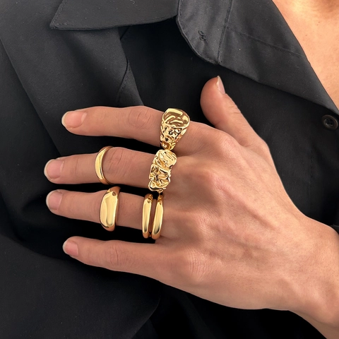 Hip Hop Liquid Metal Rings For Men Electroplated Alloy Irregular Wrinkled Texture Punk Industrial Minimalist Metallic Jewelry Gift