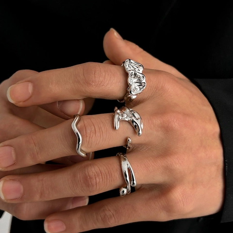 Herren Ring Set Unregelmäßige Lava-Optik Legierung Gold Silber Plattiert Hip Hop Geometrisch Plissiert Minimalistisch Fashion Fingerringe Schmuck