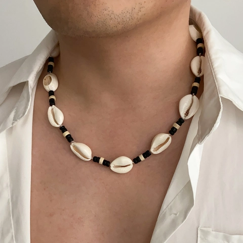 Heren Zomer Strand Surfer Schelp Houten Kraal Halsketting Boheems Handgemaakte Kralen Sleutelbeenketting Heren Sieraden
