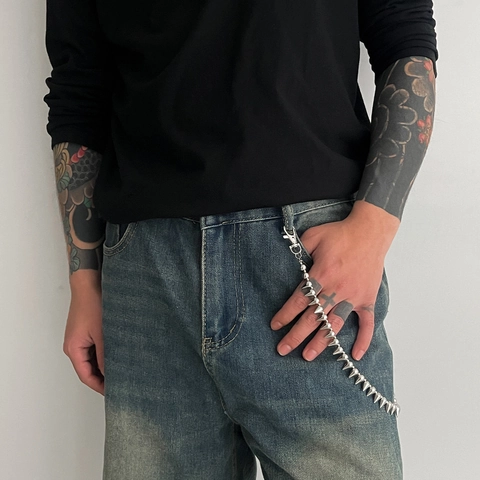 Catena per Pantaloni in Metallo Punk a Punta Doppia Chiusura a Moschettone Hip Hop Streetwear Accessorio Catena da Vita Argento Uomo