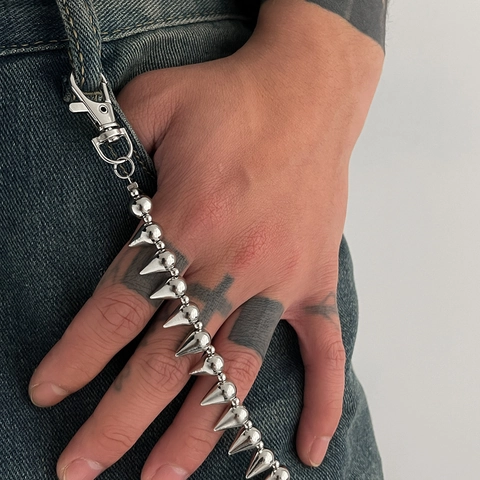 Catena per Pantaloni in Metallo Punk a Punta Doppia Chiusura a Moschettone Hip Hop Streetwear Accessorio Catena da Vita Argento Uomo