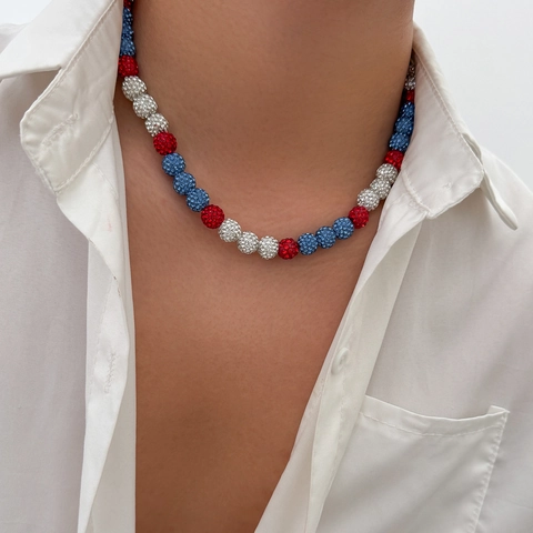 Men Beaded Necklace With Rhinestone Disco Ball Beads Colorful Polymer Clay Inlaid Crystal Link Chain Choker Men Jewelry
