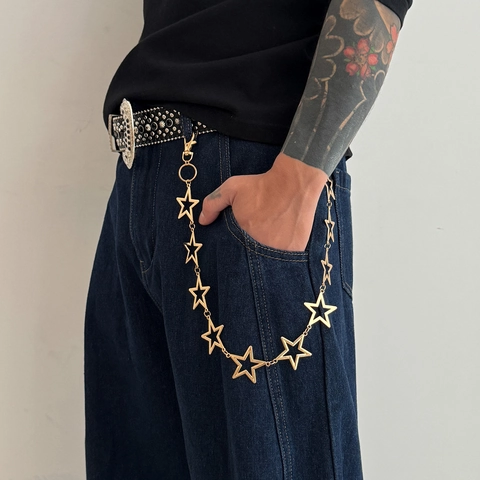 Catena per Pantaloni in Metallo Hip Hop Pentagramma per Uomo Catena da Vita Stella Svuotata Accessorio per Pantaloni Streetwear Gioielli Galvanici Oro Argento