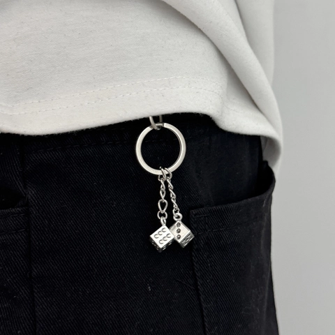 Hip Hop Metalen Dobbelsteen Sleutelhanger Heren Vrouwen Punk Streetwear Riemhaak Broek Ketting Decoratie Dubbele Dobbelsteen Legering