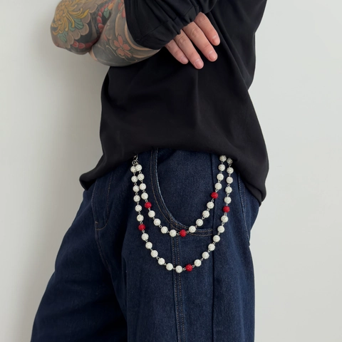 Hip Hop Double Layer Pants Chain With Acrylic Rhinestone Beads For Men Women Streetwear Denim Jean Belt Accessory Jewelry
