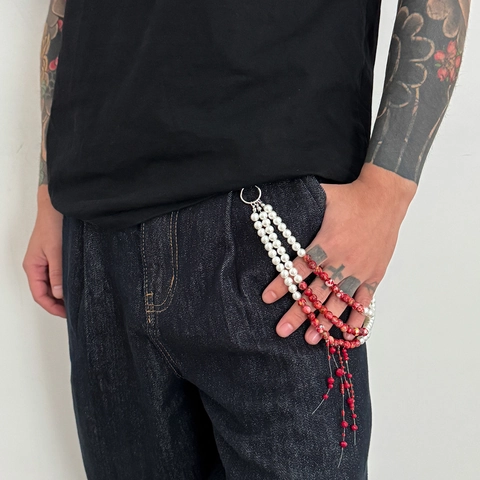 Cadena de Pantalón Hip Hop para Hombre con Perlas Artificiales Multicapa Cadena de Cintura con Borlas Accesorio de Moda