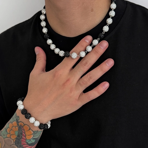 Hip-Hop-Schmuckset Shamballa Disco-Kugel Halskette Armband Strass Perlen Streetwear Accessoire Für Herren Damen Glitzernd Mode
