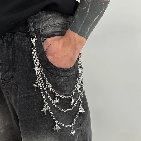 Men's Hip Hop Multi Layer Star Pendant Pants Chain Silver Metal Jeans Waist Chain Streetwear Jewelry Accessory for Men