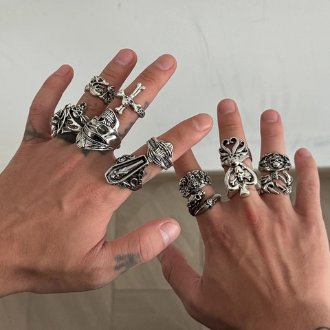 Vintage Silver Alloy Skull Cross Octopus Bat Rings For Men Gothic Punk Hip Hop Finger Rings Fashion Jewelry Accessories