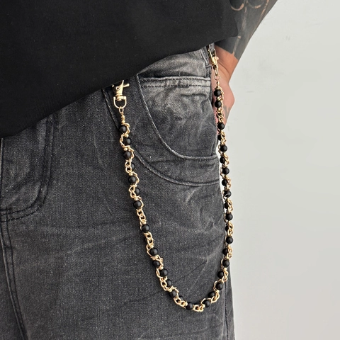 Catena da Pantaloni Hip Hop Uomo Maglie in Metallo Perle Artificiali Catena da Vita Punk Gioielli per Jeans