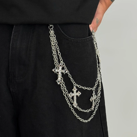 Catena per Pantaloni Multistrato Gothic Punk da Uomo Vintage in Lega d'Argento e Ferro con Ciondolo a Croce Hip Hop Streetwear Gioielli Biker
